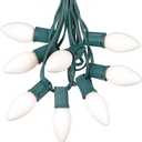 25 Foot C9 White Ceramic Christmas String Light Set - Outdoor Roofline Light String - Opaque Bulbs - Green Wire