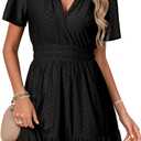 Simplee Womens 2026 Summer Mini Dress Eyelet Short Sleeve Cocktail Short Dresses Cute A Line Sun Dress with Pockets, XS
