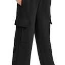 EXARUS Girls Sweatpants with Cargo Pockets Elastic Waistband Wide Leg Causal Kids High Waisted Pants (8 Years, Black)