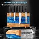 Annie & Mia Design Blue Epoxy Resin Magnetic Knife Holder Block Made of Premium Olive Wood without Knives Decorative Kitchen Knife Block Resin River Design, Wooden Knife Block Strong Magnets