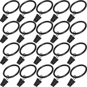 20 Pcs Curtain Rings with Clips, Window Clip Rings Curtain Hooks Hangers Clip Rings for Hanging Drapery Drapes Bows, 2 Inch Diameter Fits Diameter 1.8 in Rod, Black