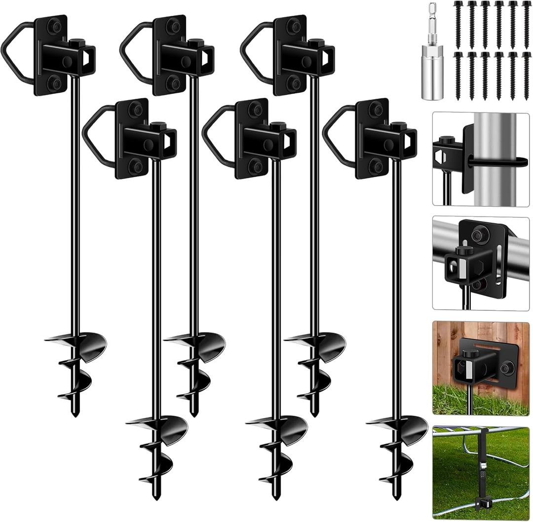 Ground Anchors Screw in Payivsve, Multi-Purpose Trampoline Stakes Heavy Duty, 3" Wider Spiral Mobile Home Anchors Hurricane Earth Anchor for Trampoline, Storage Shed, Swing Sets, Carports (13"-6pcs)