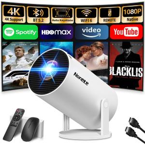 [2026 Upgraded] Mini Projector Support 4K 1080P FHD Auto Keystone 270 Rotatable with WiFi 6 and Bluetooth 5.2 Projector Portable Compatibile with HDMI/TV Stick/Memory Stick/Laptop,White (Whtie)