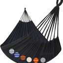 Double Hammock 2 Person Extra Large 330X150cm Load Capacity 600Pound Canvas Cotton Hammock for Patio Porch Garden Backyard Lounging Outdoor and Indoor XXL(Black)