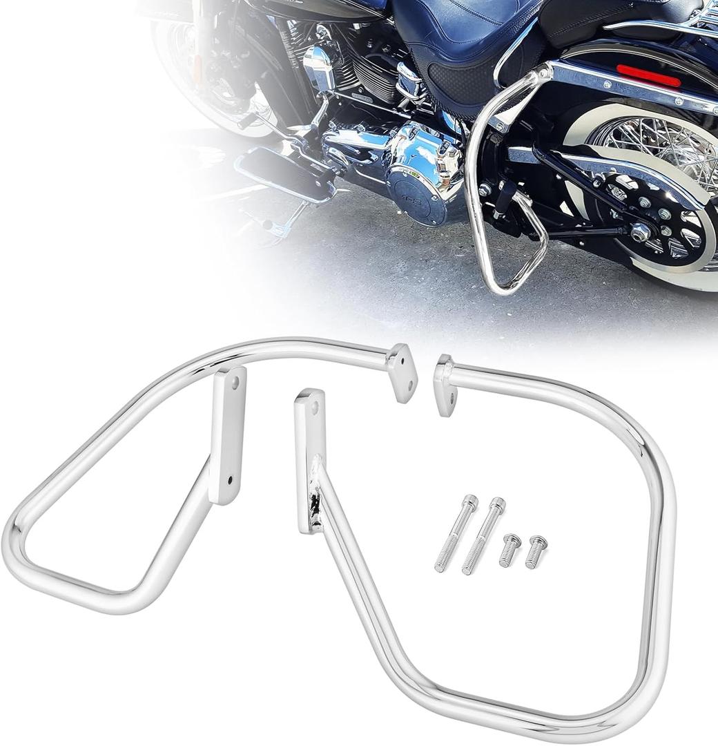 WSays Rear Engine Guard Highway Saddlebag Crash Bar Compatible with Harley Softail Deluxe FLSTN 2005-2017 (Chrome)