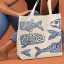 Beach Tote Bag, Summer Tote Bag for Women, Summer Reusable Grocery Bags Shopping Bags (Sardines)