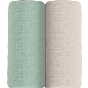 meowcards Muslin Swaddle Blankets for Baby, Unisex Baby Boys Girls Essentials, Large 47 x 47 inches, Boho Receiving Blankets Newborn Registry Must Haves (Beige & Sage, Printed)