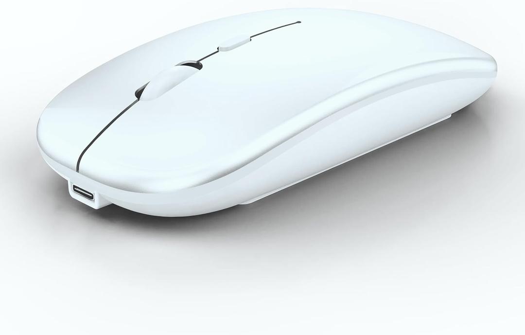 Wireless Bluetooth Mouse Rechargeable Laptop Mice Silent Slim Use(BT5.2 and 2.4G Portable USB Receiver) Dual Mode Computer Mouse for Laptop/iPad/Tablet/Apple/Computer/Mac(Bright White)