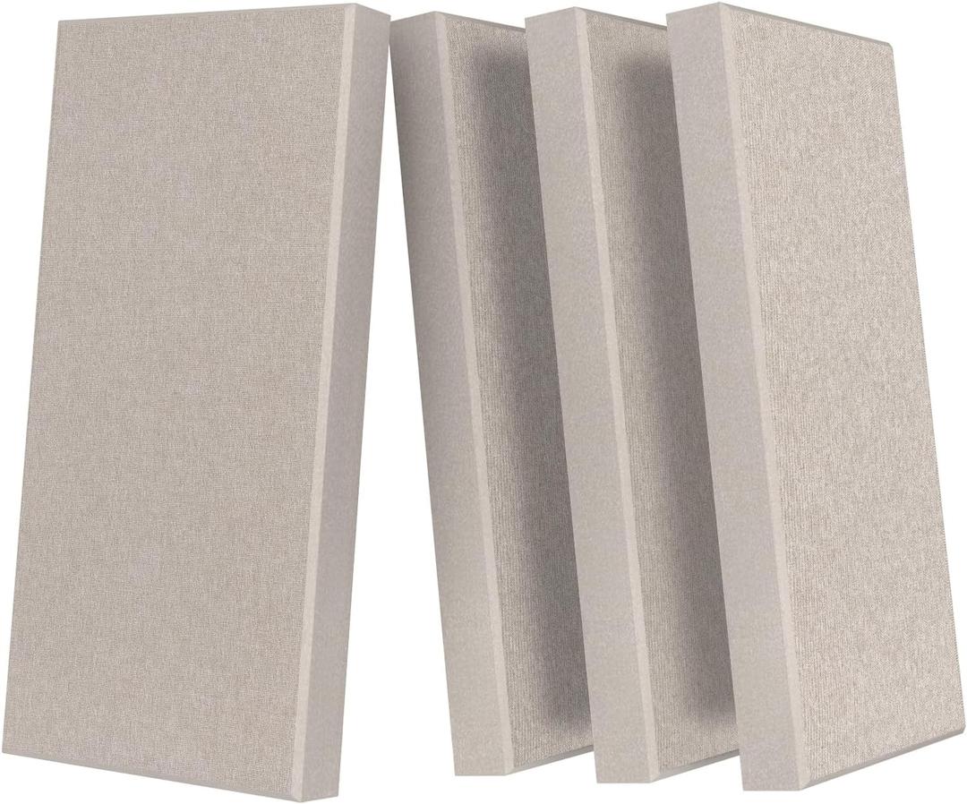 UMIACOUSTICS 4 PCS Acoustic Panels with Hanging Brackets, 2 Thick Fiberglass Sound Proof Panels Removable for Studios, Office, Home Theater Wall- Linen, 23.6" x 11.8"-4pcs