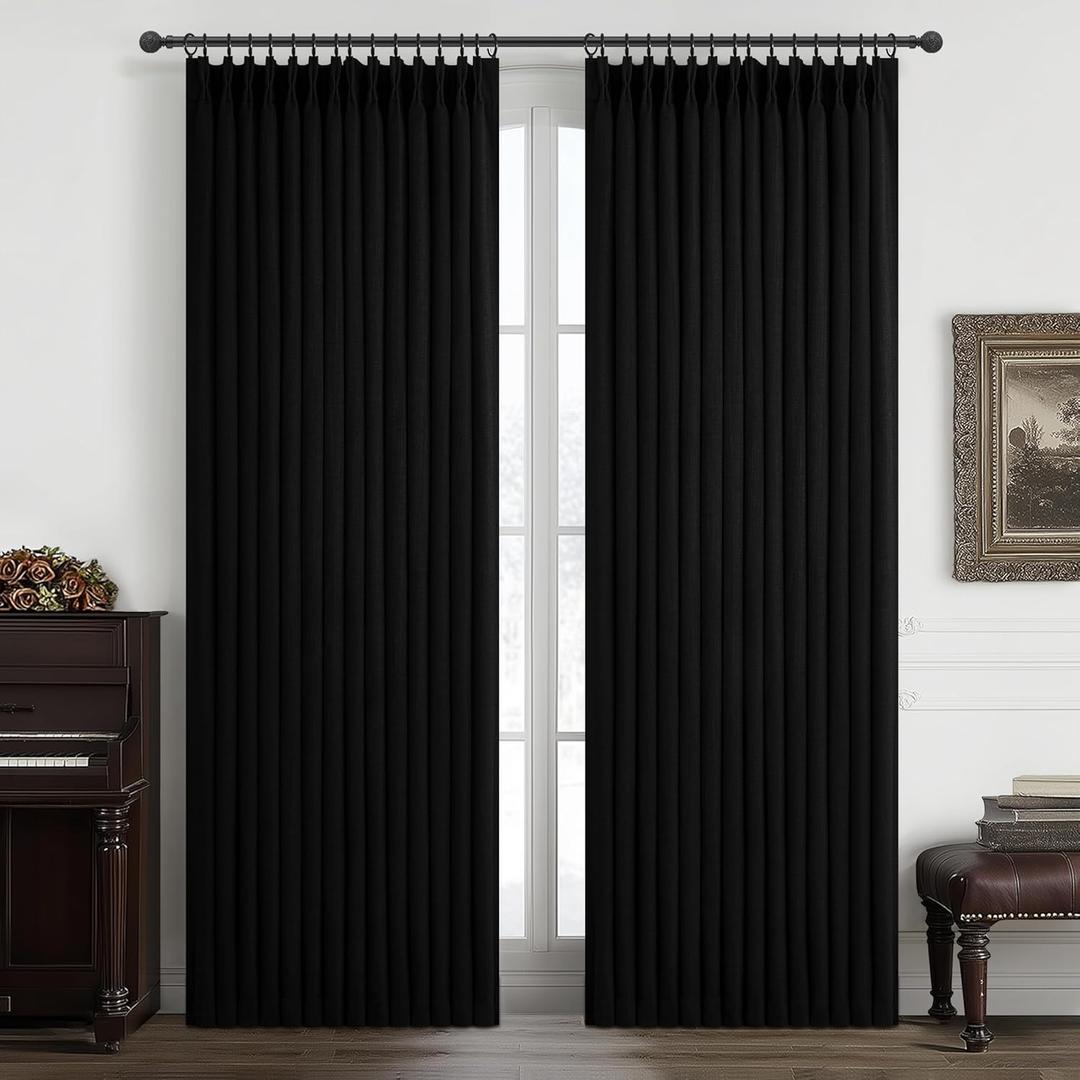 Thick Linen Viral Room Divider Black Out Curtains 90 Inch Long for Dorm, Modern Pinch Pleat Blackout Drapes 90 Inch Length 2 Panels Set Noise Cancelling Privacy Two Layer Windows Burg for Apartments