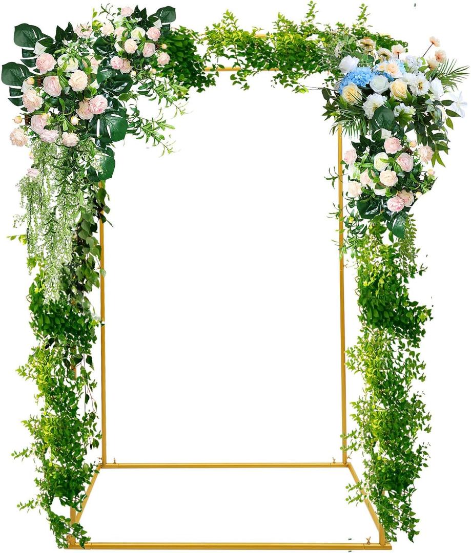 6FT Rectangle Arch Stand Gold Wedding Arch Frame Balloon Arch Stand 6x4 FT Steel Square Backdrop Stand Arch Backdrop Stand Elegant Backdrop Cover for Parties, Birthday, Anniversary