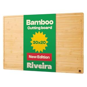 Riveira Wood Cutting Board – Gourmet Bamboo Grandeur: 30 x 20 Cutting Boards For Kitchen – Natural Wooden Cutting Boards For Kitchen – Innovative Juice Grooves Bamboo Cutting Board