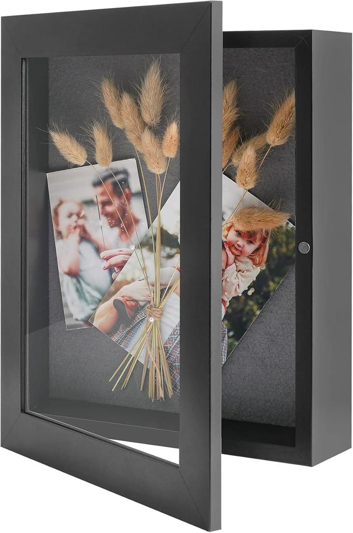 Golden State Art, 8x10.5 Shadow Box Frame Display Case, 2-inch Depth, Great for Collages, Collections, Mementos, 6 Pins Included (Black, 1 Pack)