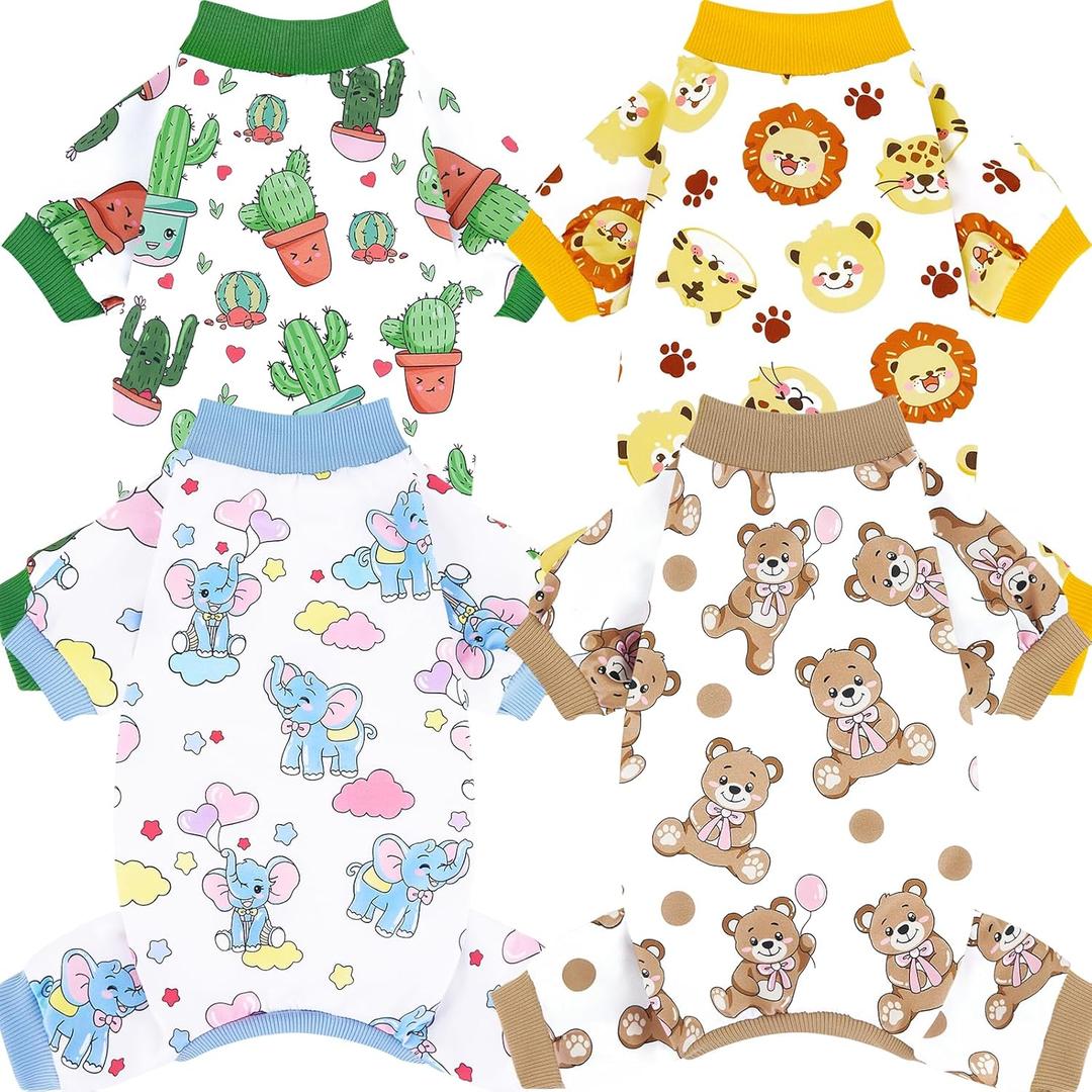 XPUDAC 4 Pieces Dog Pajamas Soft Strechy Puppy Onesies Pet Clothes for Small Medium Dogs Boy Girl Cat Pet Outfit, S
