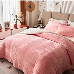 3-Layer Thick Bed Blanket Twin Size Blush Pink for Girls, Soft Plush Velvet Sherpa Blanket with 2 Pillow Shams Heavy Warm for Winter, Breathable n Washable, Pink