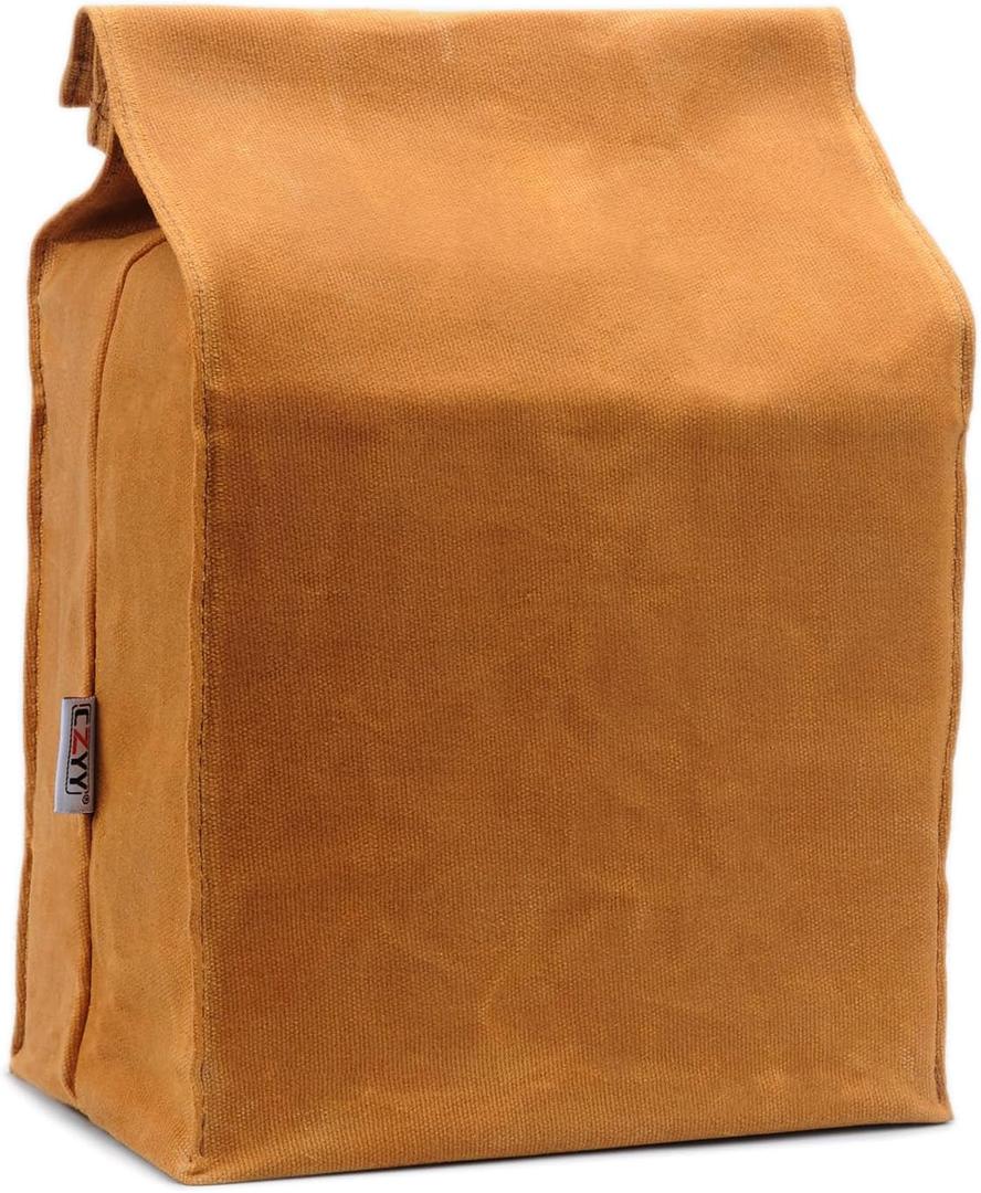 Waxed Canvas Lunch Bags Brown Paper Bag Styled - Classic Updated - Reusable and Washable, Worthbuy Lunch Box for Men & Women
