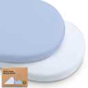 2-Pack Organic Bassinet Sheets for Girls, Boys - 100% Cotton Bassinet Mattress Sheets Compatible with Halo Bassinest Swivel Sleeper, Graco, Baby Delight, Chicco, Fitted Bassinet Sheets (Blue Flax) (Universal Fit 33 x 17)