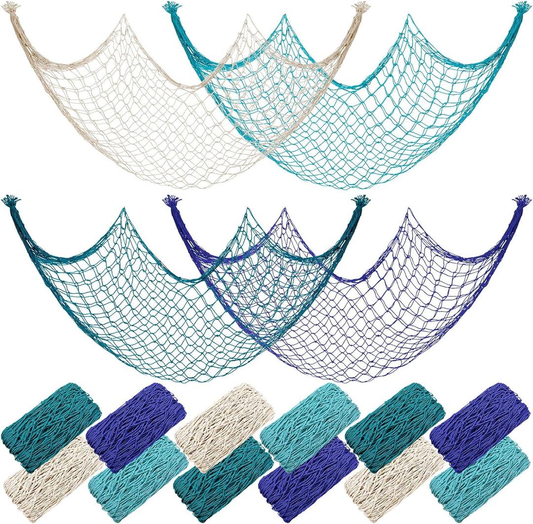12 Pack Decorative Fish Netting for Party 80 x 40 Inch Natural Cotton Fish Net Decorations for Pirate Ocean Under The Sea Hawaiian Mermaid Party Picture Wall Hanging Decoration(Novel Color)