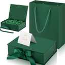 Zonon Green Luxury Gift Box with Lid and Ribbon 9 x 7 x 3'' Senses Gift Bag with Greeting Card Tissue Paper for Valentine's Day Decoration Wedding Birthday Party Favor Present Supplies