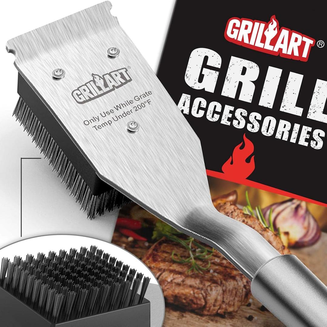 GRILLART Grill Brush and Scraper, Wire BBQ Grill Brush for Outdoor Grill, 16.5 Grill Cleaning Brush BBQ Grill Accessories, Safe Grill Cleaner Brush-Ideal Gift for Men/Dad BBQ Brush for Grill Cleaning (Black)