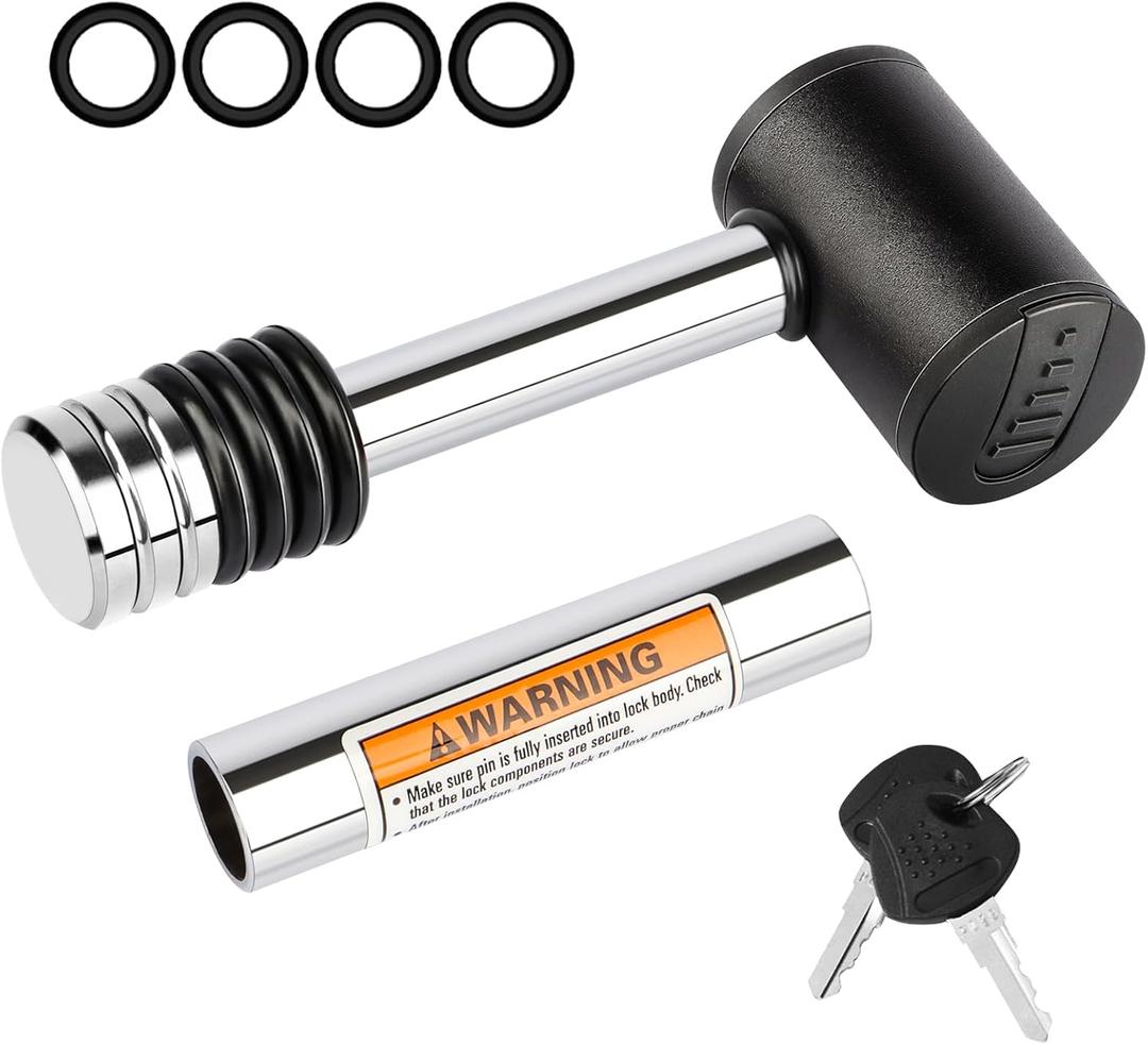 METOWARE Right-Angle Head Trailer Hitch Receiver Lock, 1/2" Diameter Pin Lock with 5/8" Adaptor, 2-3/4" Pin Fits 2" or 2-1/2" Receiver