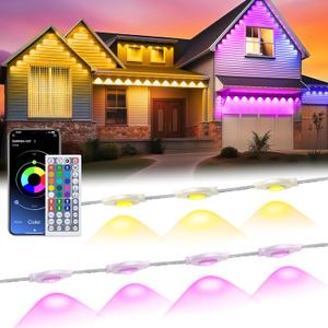 200Ft Permanent Outdoor Lights for House, RGB Halloween House Light Outdoor with Remote APP Control,IP67 Waterproof for Outside DecorationsEaves Lights for Christmas, Holiday, Party, Daily