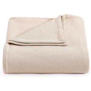 Tommy Hilfiger - King Cotton Blanket, Textured Pique Weave Bedding, Medium Weight Soft Blanket, Anti-Pilling & Fade Resistant, Ideal for Layering, Oeko-TEX Certified (Beige)