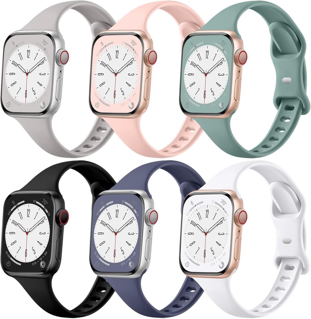 Lerobo 6 Pack Compatible with Apple Watch Band 38mm/ 40mm/ 41mm/ (42mm-Series 11 10) Women Men, Thin Narrow Soft Replacement Sport Strap for iWatch Apple Watch (Black/ Sand Pink/ Blue Gray/ Light Gray/ Pine Green/ White) Lerobo 6 Pack Compatible with Apple Watch Band 38mm/ 40mm/ 41mm/ (42mm-Series 11 10) Women Men, Thin Narrow Soft Replacement Sport Strap for iWatch Apple Watch (Black/ Sand Pink/ Blue Gray/ Light Gray/ Pine Green/ White)