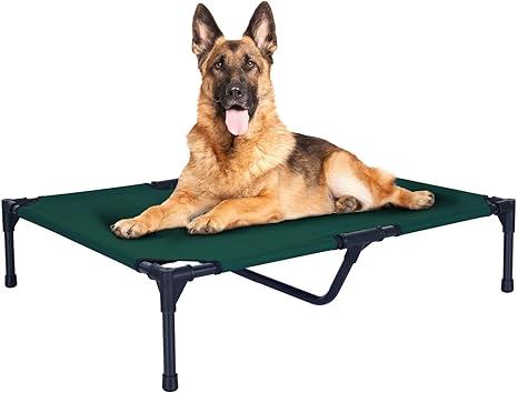 FIOCCO Elevated Dog Bed - Dog Cot with Chew Proof Mesh for X-Large Dogs, Waterproof Washable Raised Pet Bed, Portable Pet Bed for Outdoor Use, Dogs Cot Beds, Green