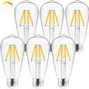 Hizashi Edison Bulbs 40 Watt LED Dimmable, E26 LED Bulb 2700K Warm White, ST58/ST19 Vintage Light Bulbs, UL Listed, 4W 450lm 95+CRI E26 Base, Clear Glass, Pack of 6