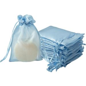 QIANF 20 Pcs Blue Small Organza Bags 4X6 inch for Wedding Favors with Drawstring, Mini Mesh Gift Bags Jewelry Pouch for Candy Bridal Shower Party Favor Baby Shower Christmas