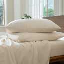 MooMee Striped Duvet Cover Set 100% Washed Cotton Linen Like Textured Breathable Durable Soft Comfy (Almond Milk Grey Pinstripes, Full 80"x90")