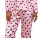 Women's Satin Pajamas Cute Pj Sets Silk Feel Sleepwear Long Sleeve Shirt and Pants 2 Piece Outfits 2026 (Valentines Pink With Red Hearts Print)