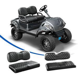 NOKINS 4PCS Golf Cart Seat Covers Kit, Front and Rear Seat Covers Fits YAMAHA/G29/Drive2 Standard Seat Cushion, Yamaha Vinyl Diamond Replacement Seat Covers, No Stapler(Black&Black Stitch)