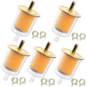 Heymaillc 5pcs 5/16” Universal Fuel Filters with 10pcs 8mm Hose Clamps Gas Inline Fuel Filter for Motorcycles, Cars, Trucks