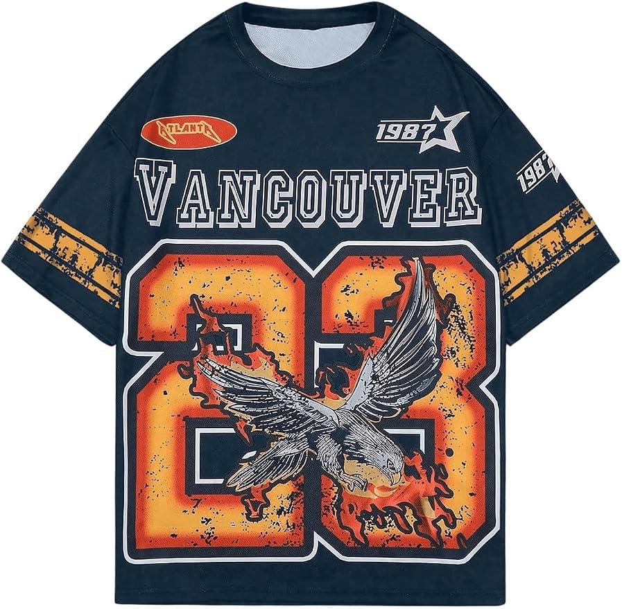 WDIRARA Men's Eagle Letter Graphic Street T Shirt Oversized Short Sleeve Crewneck Tee Top XS