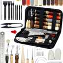 PLANTIONAL Leather Working Tools for Beginners: Professional Leather Craft Kit with Waxed Thread Groover Awl Stitching Punch for Leathercraft Adults Gifts 02
