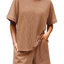 Imily Bela Womens 2 Piece Outfits 2025 Oversized Summer Short Sets Casual Beach Ribbed Short Sleeve Matching Set (M)