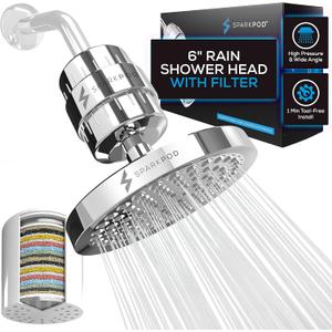 SparkPod Luxury Filtered Shower Head Set 23 Stage Shower Filter - Reduces Chlorine and Heavy Metals - High Pressure Showerhead Filter (6" Round, Luxury Polished Chrome)