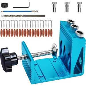 Pocket Hole Jig Kit with 3 Drill Hole Guide Pocket Drill Hole System with 15 Degree Joint Angle Tool Portable Pocket Joinery Screw Kit DIY Woodworking Carpentry Locator