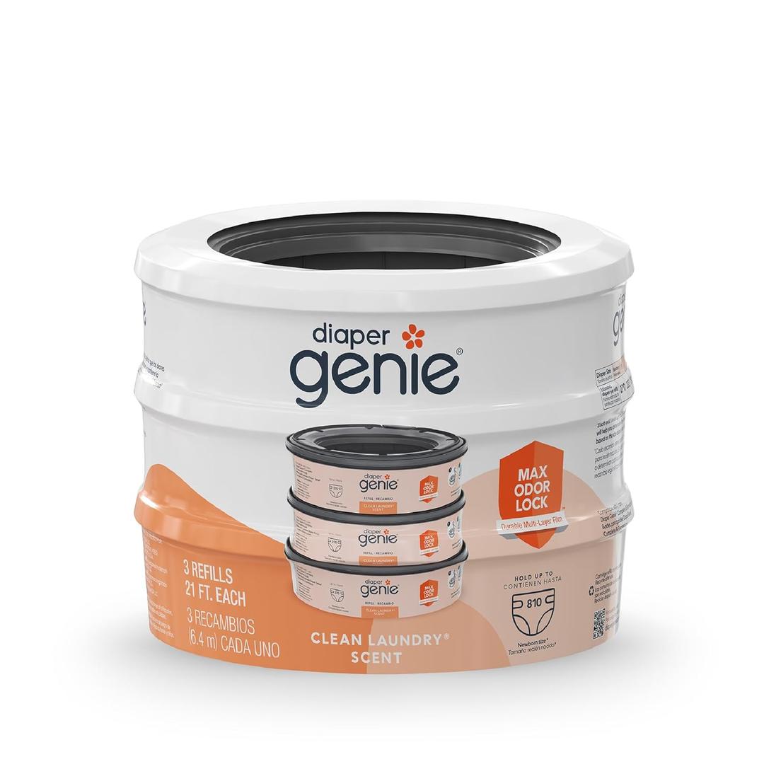 Diaper Genie Bags Refills 270 Count (Pack of 3) Clean Laundry Scent | Diaper Pail Refills with Max Odor Lock | Holds up to 810 Newborn Diapers (270 Count (Pack of 3))