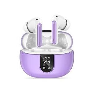Wireless Earbuds, Bluetooth 5.3 Ear Buds LED Power Display Headphones Bass Stereo, Bluetooth Earbuds in-Ear Noise Cancelling Mic, 40H Playback Mini Case IP7 Waterproof Sports Earphones for Android iOS (Purple)