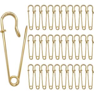 30 Pcs Large Safety Pins 2 Inch Heavy Duty Blanket Pins Big Safety Pin Steel Safety Pins for Blankets Clothes Crafts Leather Canvas, Gold