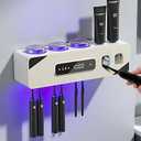 Automatic Toothpaste Dispenser,Rechargeable Toothbrush Holders for Bathrooms,3 Cups Electric Toothbrush Holder Wall Mounted with Toothpaste Dispenser Bathroom Decor (White)