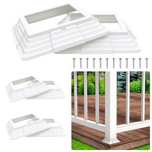 6pcs 4x4(Actual: 3.5"x3.5") Post Base Cover, Split Style Vinyl Post Skirt Black for Iron Stair railings, Balcony Railings,Patios, Porches (White)