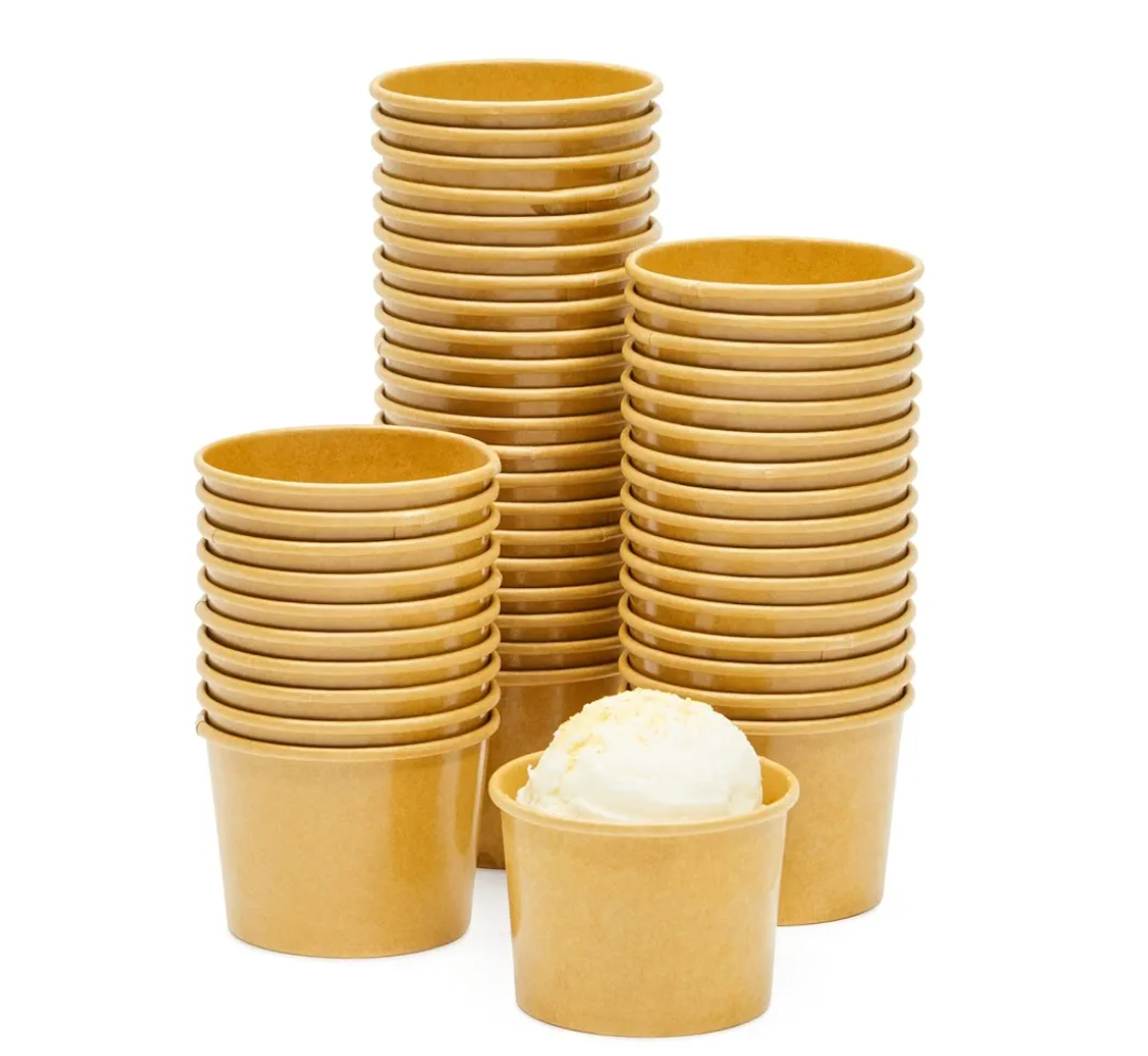 Juvale 50 Pack Brown Paper Ice Cream Cups - Disposable Dessert Bowls for Sundae Bar, Frozen Yogurt - Snack Cups (5 ounces)