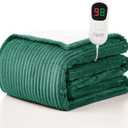 Homemate Heated Blanket Electric Throw - 50"x60" Heating Blanket Throw 1/2/4/6/8 Hours Auto-Off 10 Heat Levels Over-Heat Protection Soft Flannel Sherpa ETL Certification (19 - Dark Green (Striped))