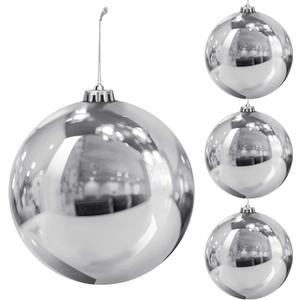 Liliful 4 Pcs 7.87 Inch Christmas Ornament Ball Large Plastic Christmas Outdoor Ball Gold Big Xmas Tree Decorations Hanging Ornaments for Home Outside Holiday Lawn Yard Party(Silver)