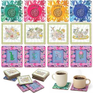 12 Pack Mahjong Coasters, Funny Mah Jong Game Accessories & Gifts for Women Mom, Square Table Coasters for Game Night Party Decor, Mahjong Lovers Supplies