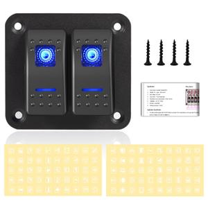 Switch Panel 2 Gang Aluminum Toggle Switch, Waterproof 12V/24V Marine Rocker Panel, On-Off Car Boat Switches for Marine Boat Automotive Car RV Truck Vehicles (Black-Plastic)